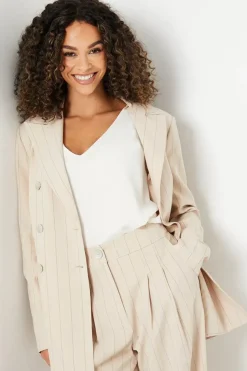 Stripe Longline Double Breasted Blazer