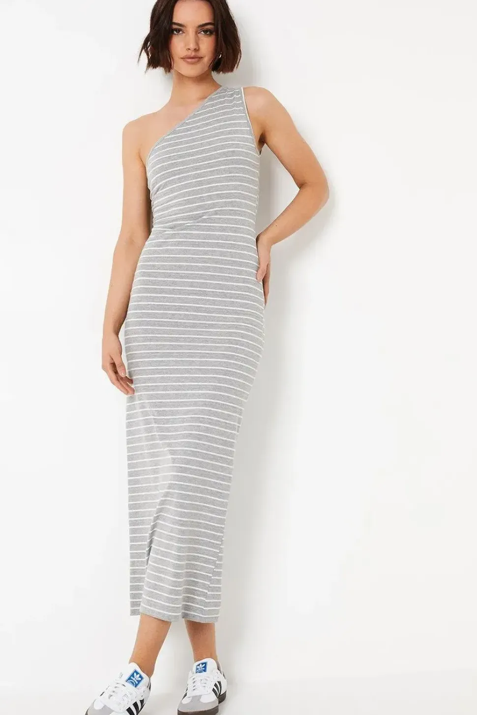 Stripe One Shoulder Bodycon Maxi Dress