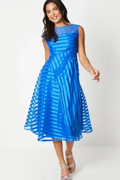 Stripe Organza Midi Dress