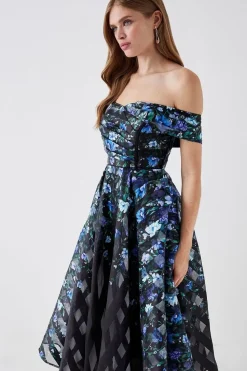Stripe Organza Pleated Top Midi Dress