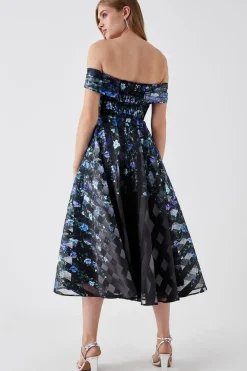 Stripe Organza Pleated Top Midi Dress