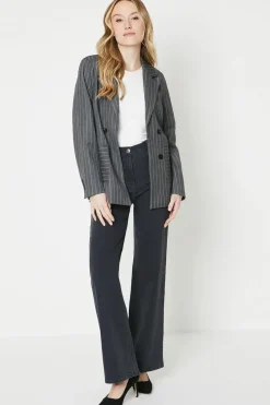 Stripe Patch Pocket Seamed Blazer