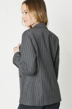 Stripe Patch Pocket Seamed Blazer