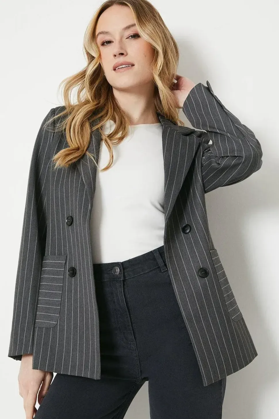 Stripe Patch Pocket Seamed Blazer
