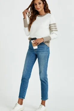 Stripe Pattern Jumper Top In Taupe