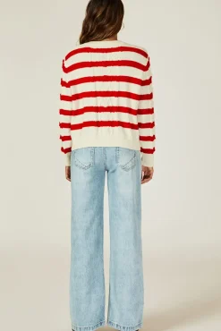 Stripe Pattern Knitted Cardigan In Red