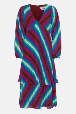 Stripe Pleated Double Tiered Midi Dress