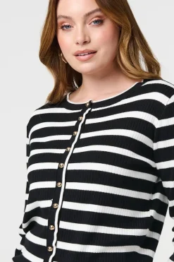 Stripe Print Button-Up Knit Cardigan