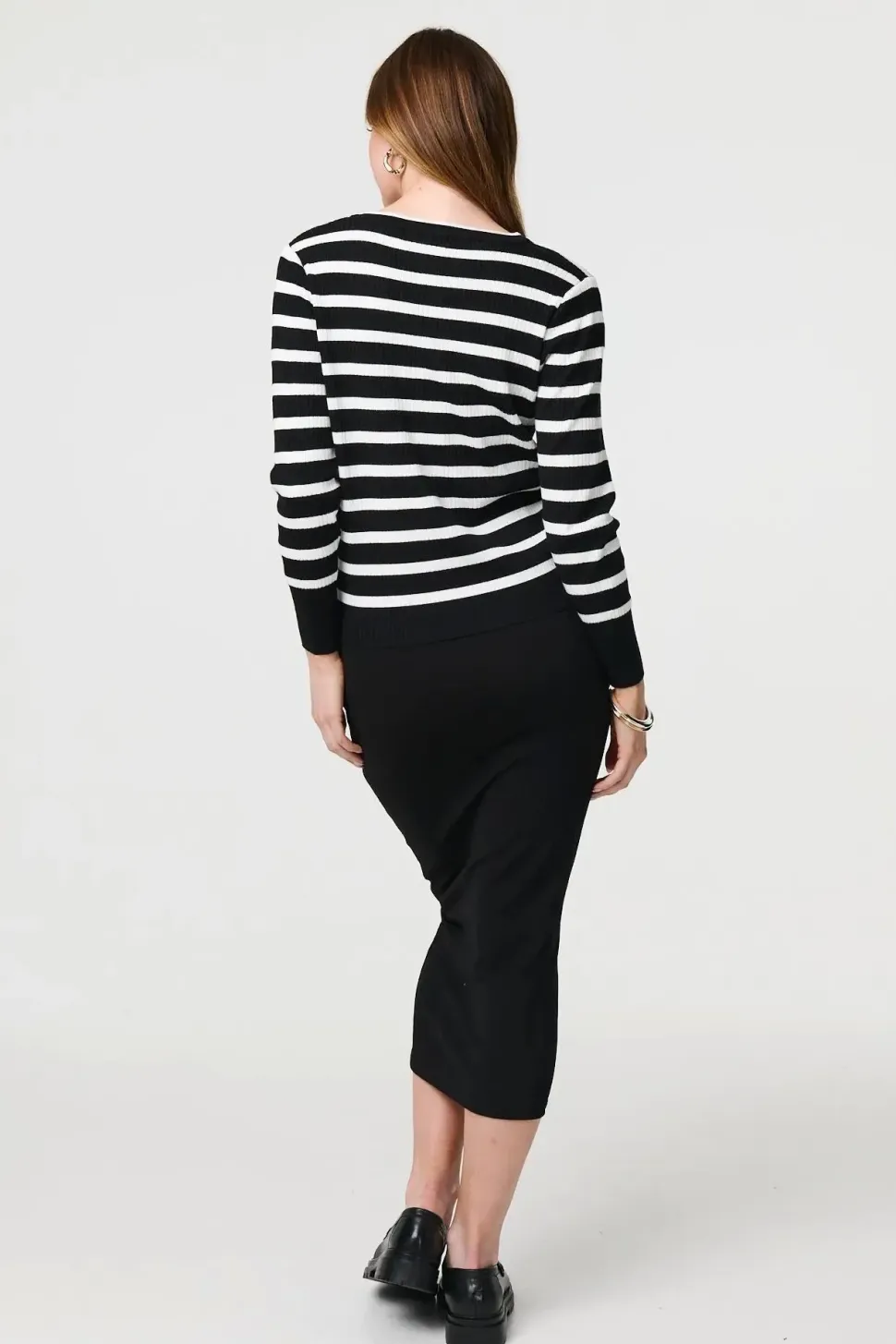 Stripe Print Button-Up Knit Cardigan