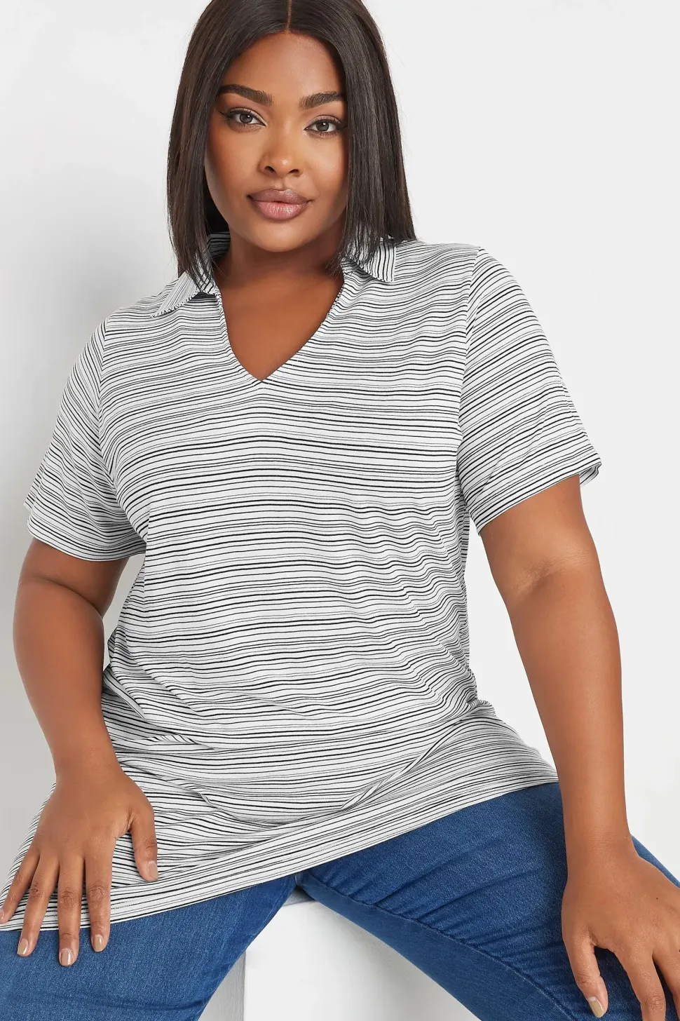 Stripe Print Collared Top