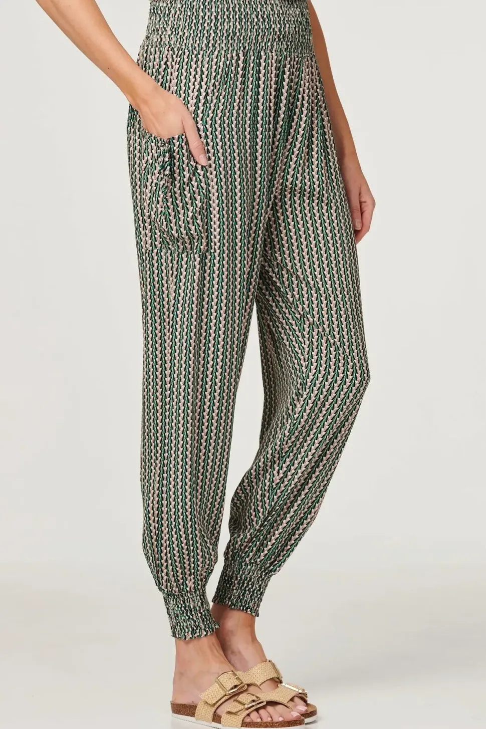 Stripe Print Pocket Detail Harem Pants