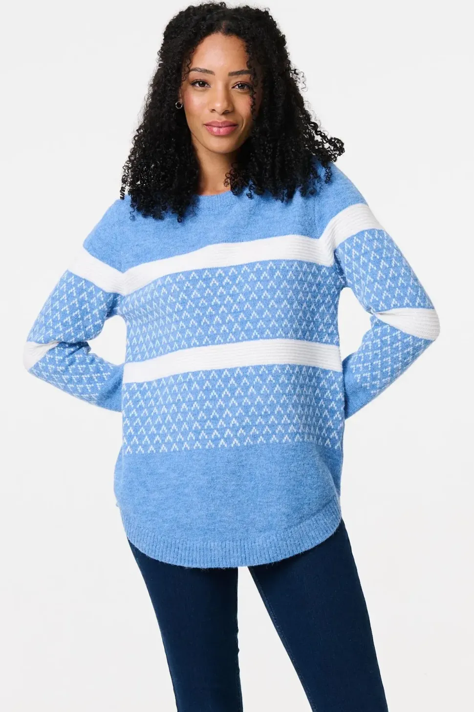 Stripe Print Relaxed Curve Hem Jumper
