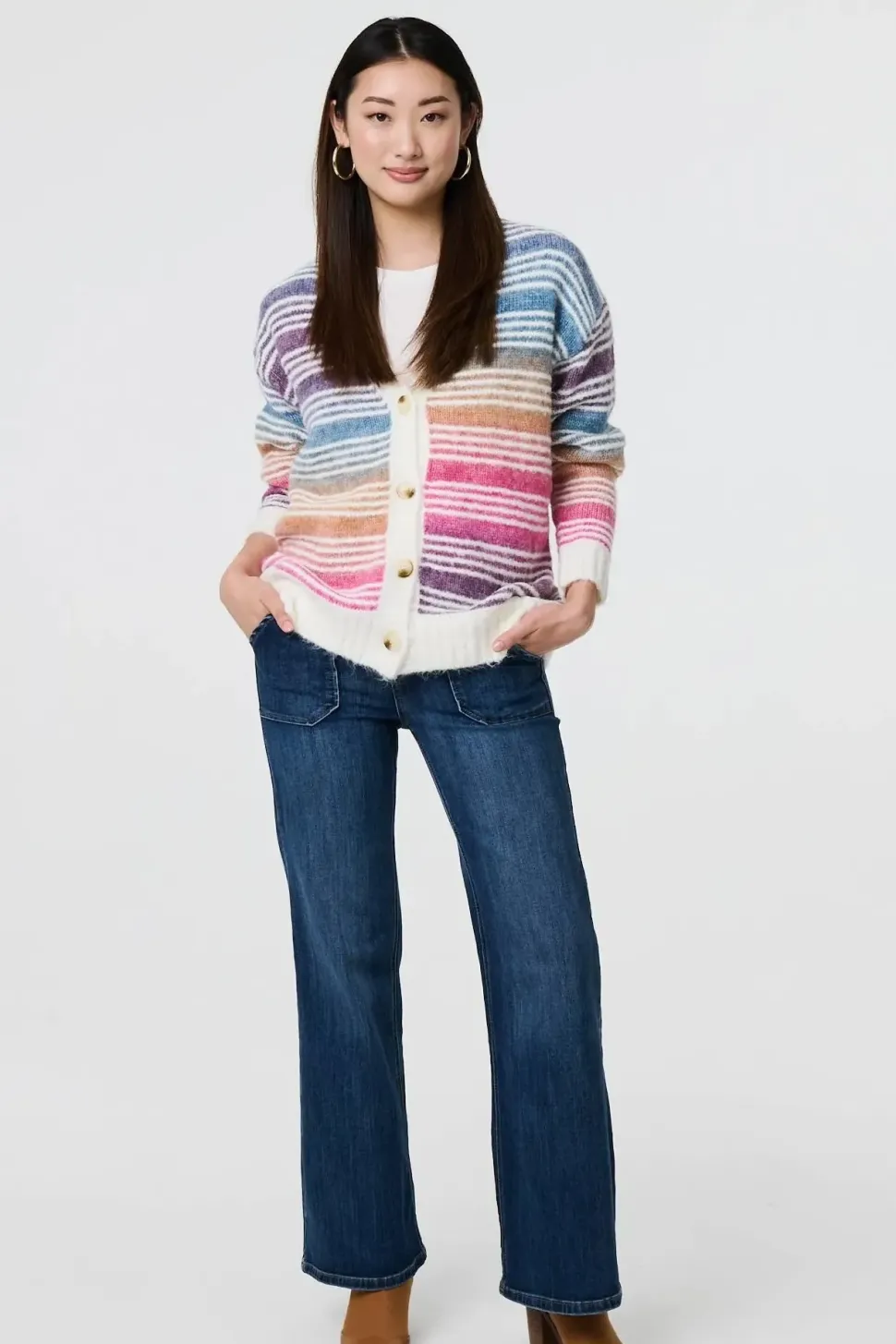 Stripe Print Relaxed V-Neck Cardigan