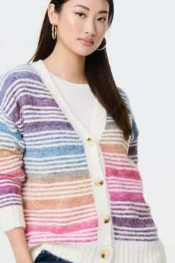 Stripe Print Relaxed V-Neck Cardigan