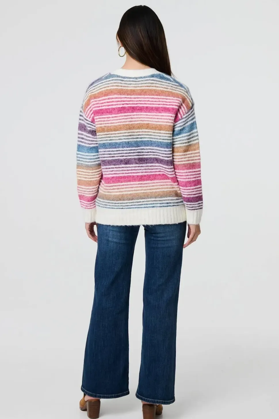 Stripe Print Relaxed V-Neck Cardigan
