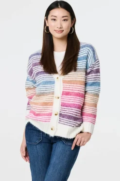 Stripe Print Relaxed V-Neck Cardigan