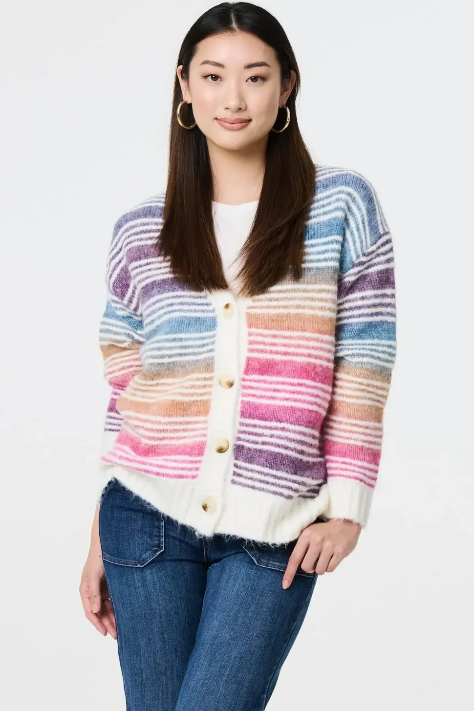 Stripe Print Relaxed V-Neck Cardigan