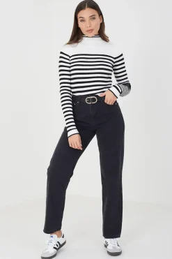 Stripe Rib Turtleneck Jumper