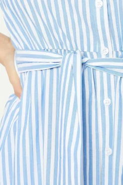 Stripe Ruffle Sleeve Midi Dress