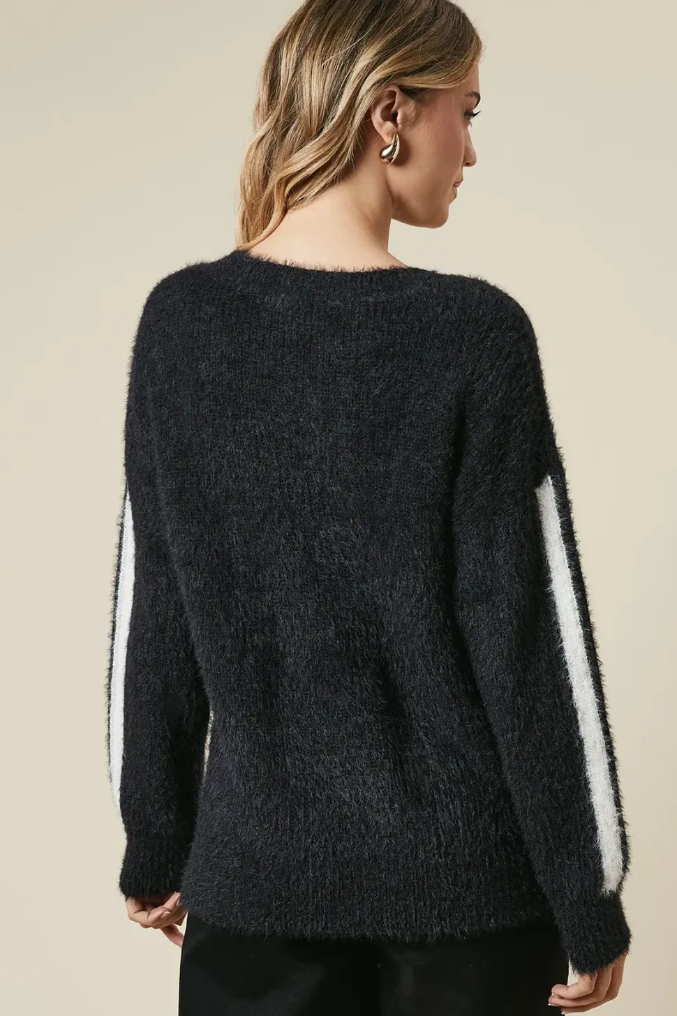Stripe Sleeve Cosy Crew Neck Jumper