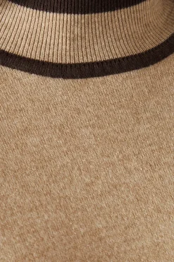 Stripe Sleeve Tie Waist High Neck Jumper