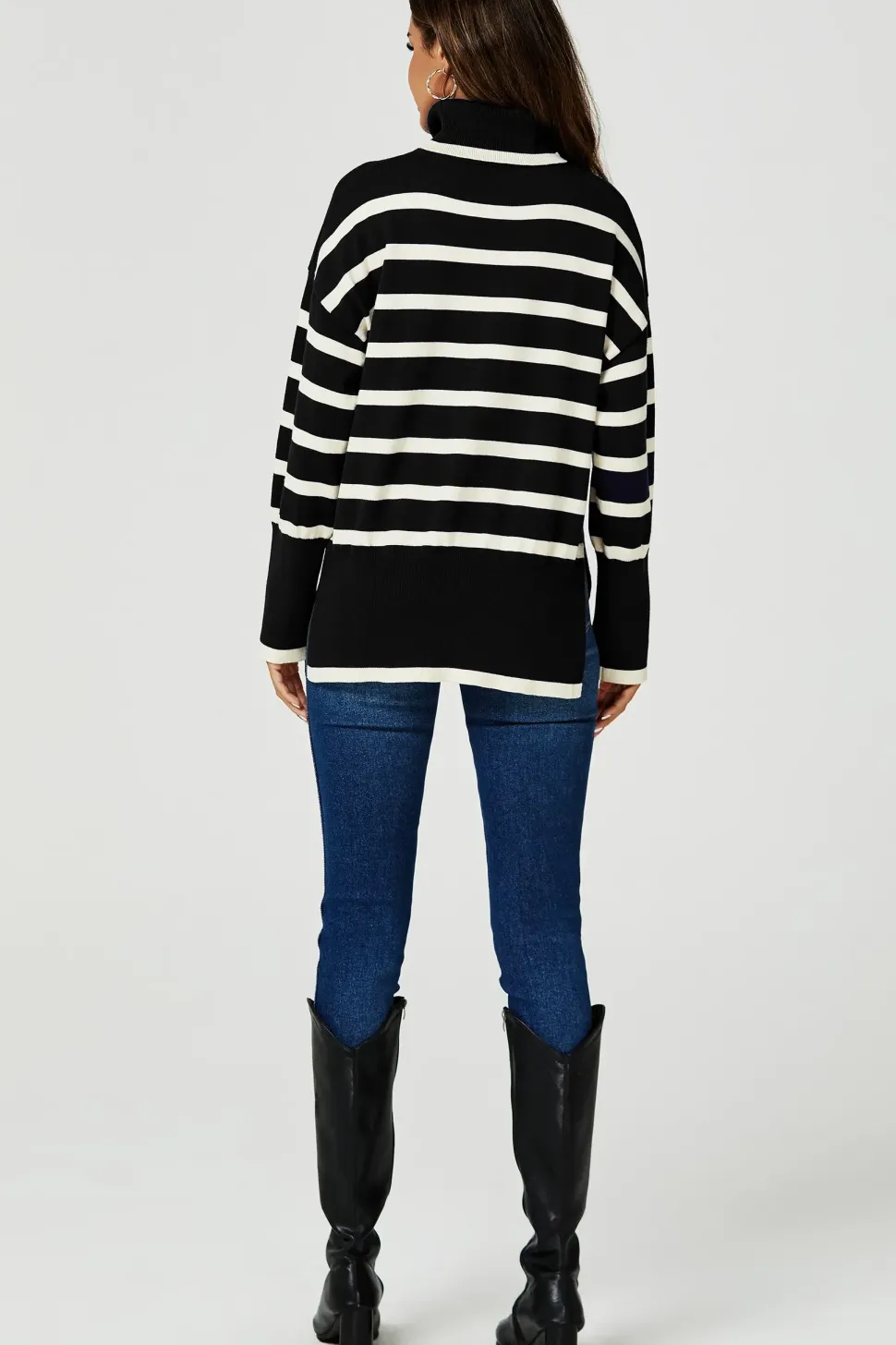 Stripes Pattern Turtleneck Jumper Top In Black