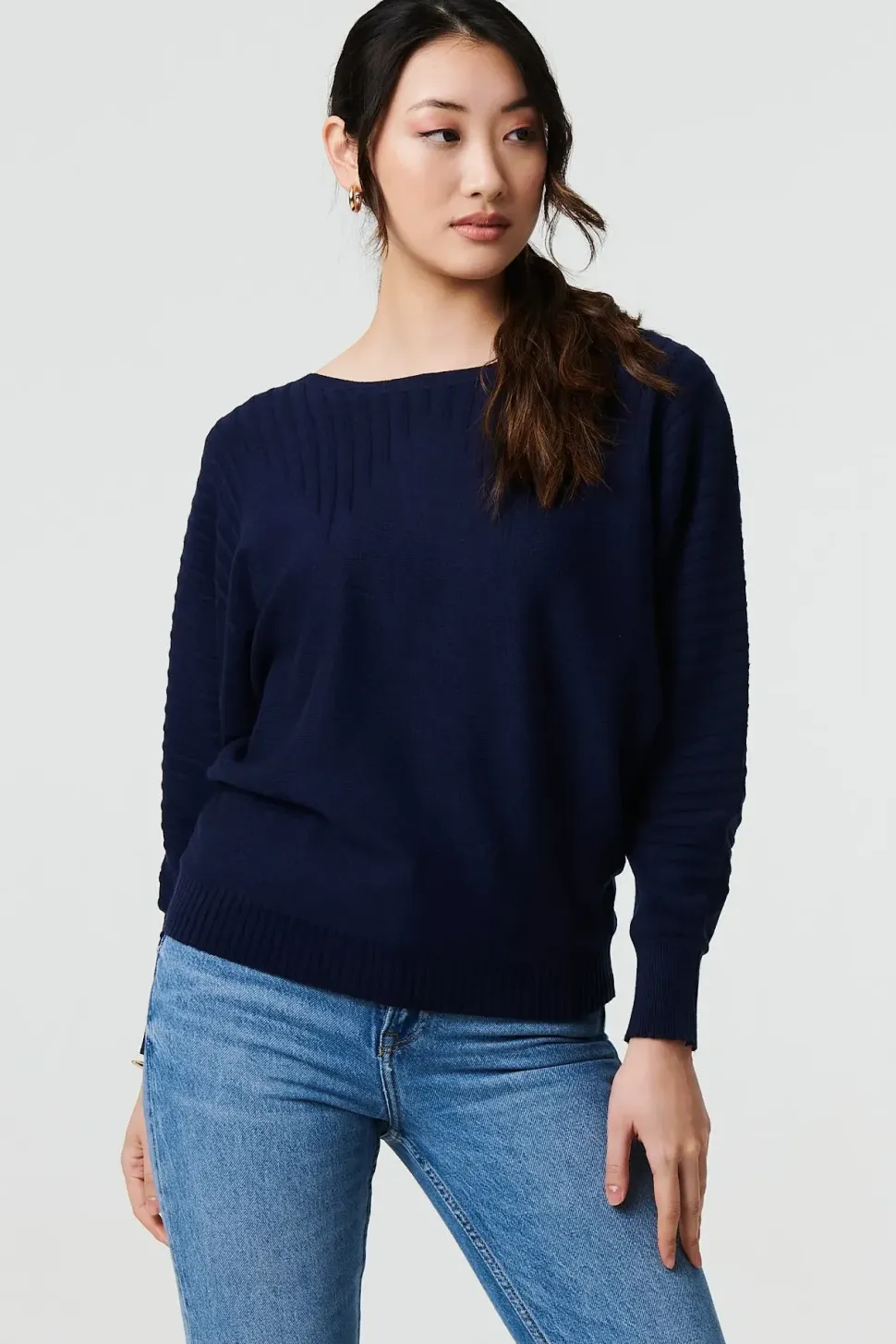 Stripe Texture Boat Neck Boxy Fit Jumper