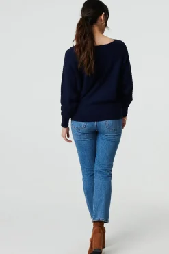Stripe Texture Boat Neck Boxy Fit Jumper