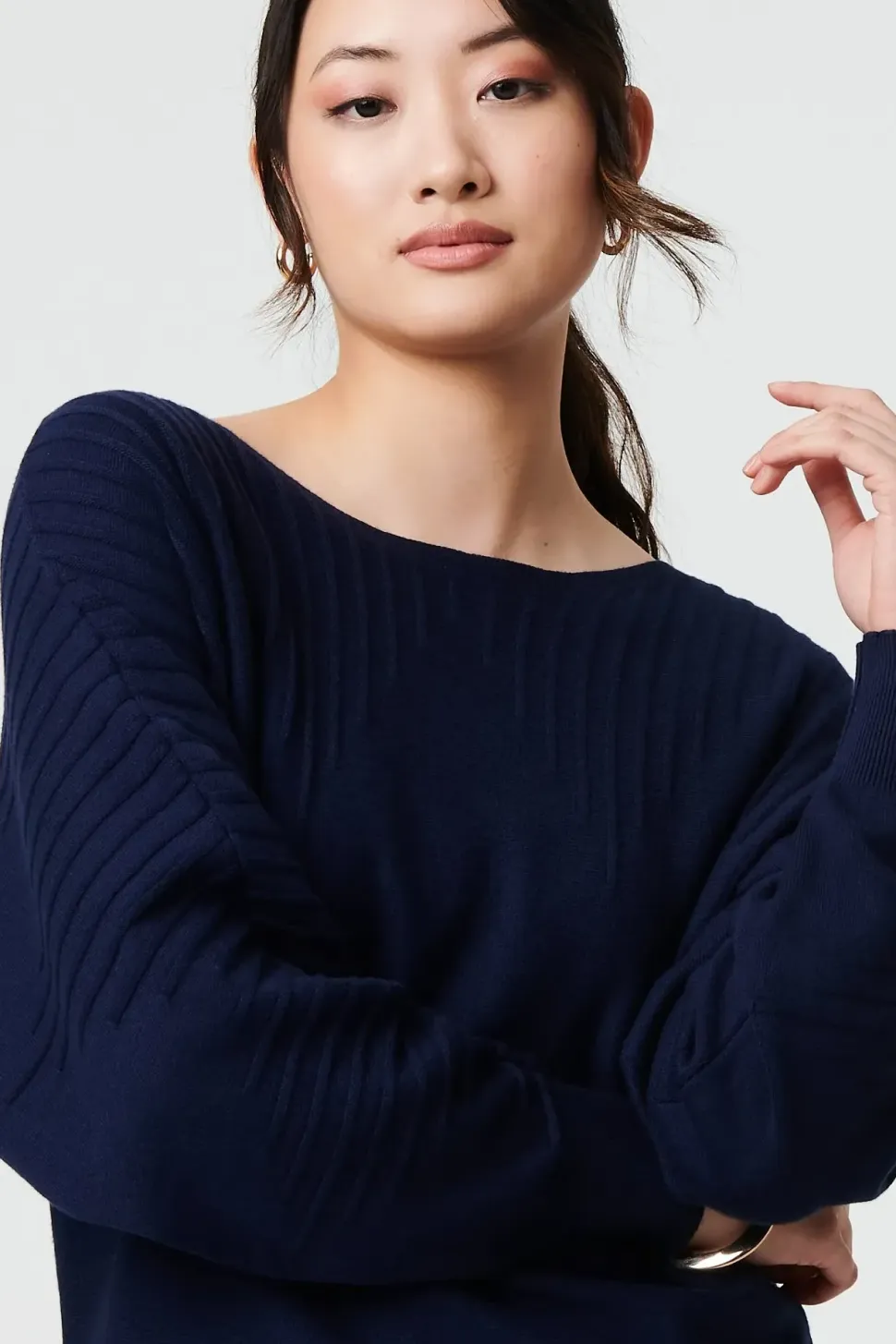 Stripe Texture Boat Neck Boxy Fit Jumper