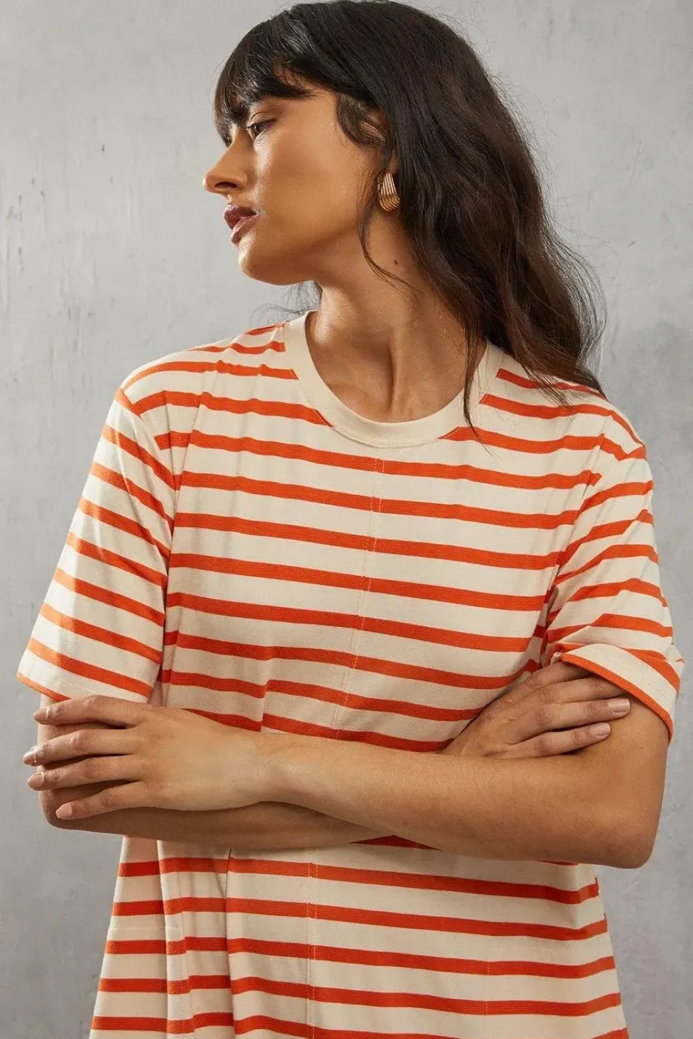 Stripe Trapeze Midi Dress