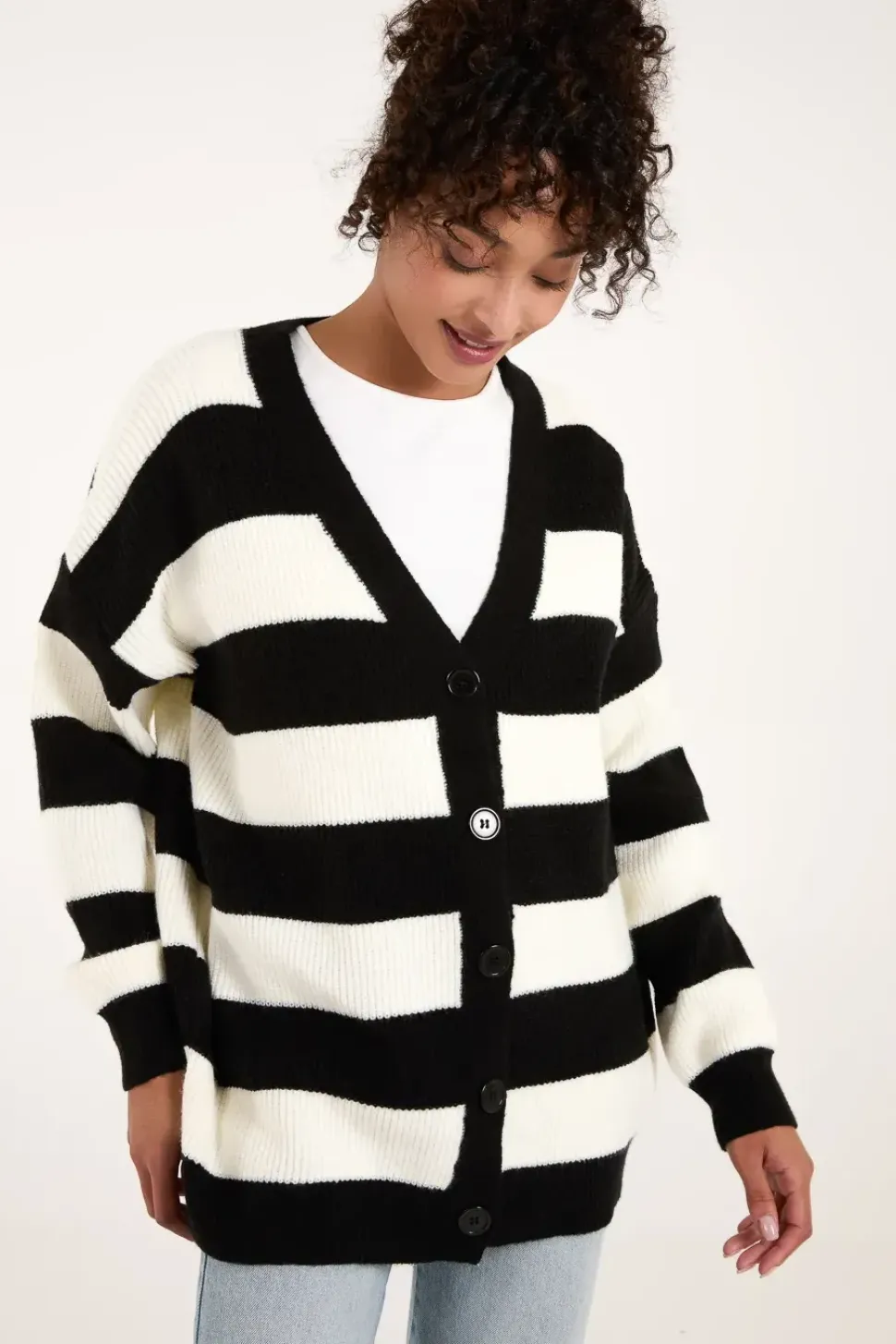Stripe V Neck Cardigan