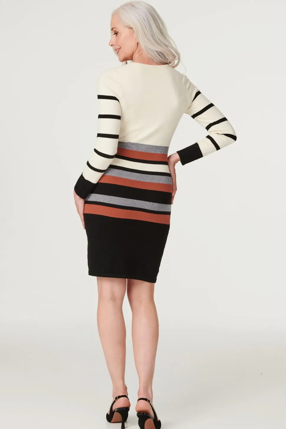 Stripy Long Sleeve Knit Dress