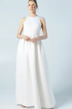Structured Satin Halter Top Full Skirted Wedding Dress