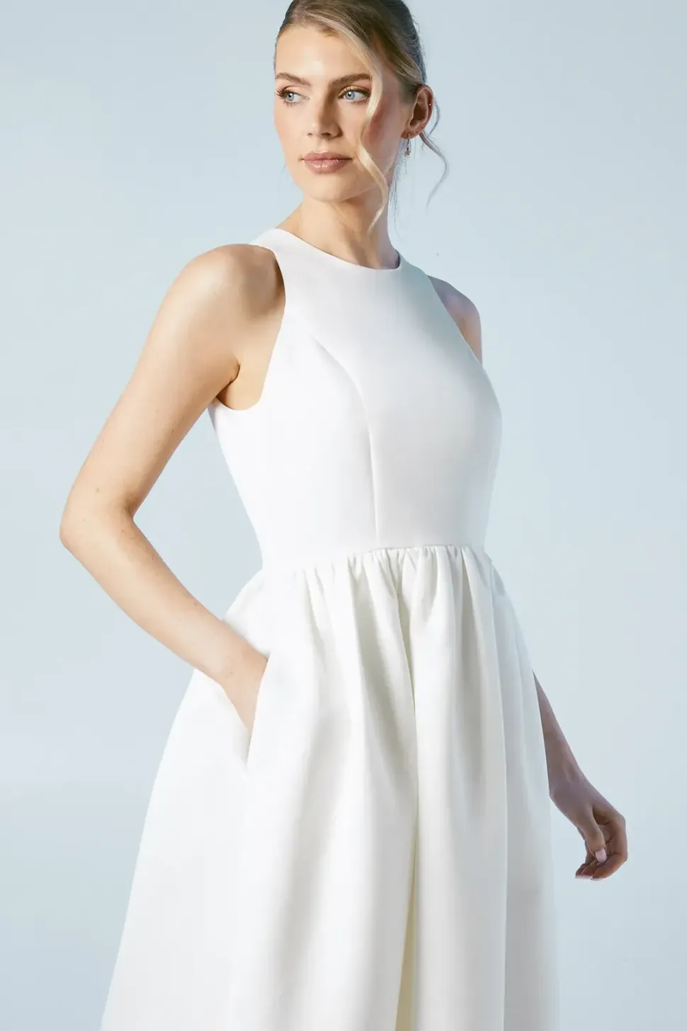 Structured Satin Halter Top Full Skirted Wedding Dress