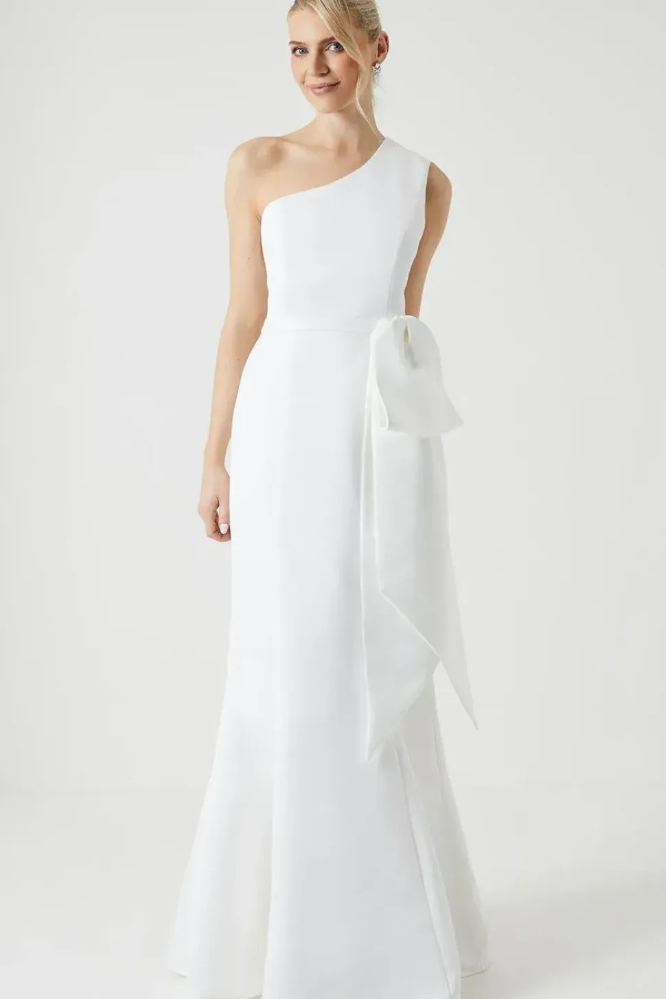 Structured Satin Statement Bow One Shoulder Bridal Dress