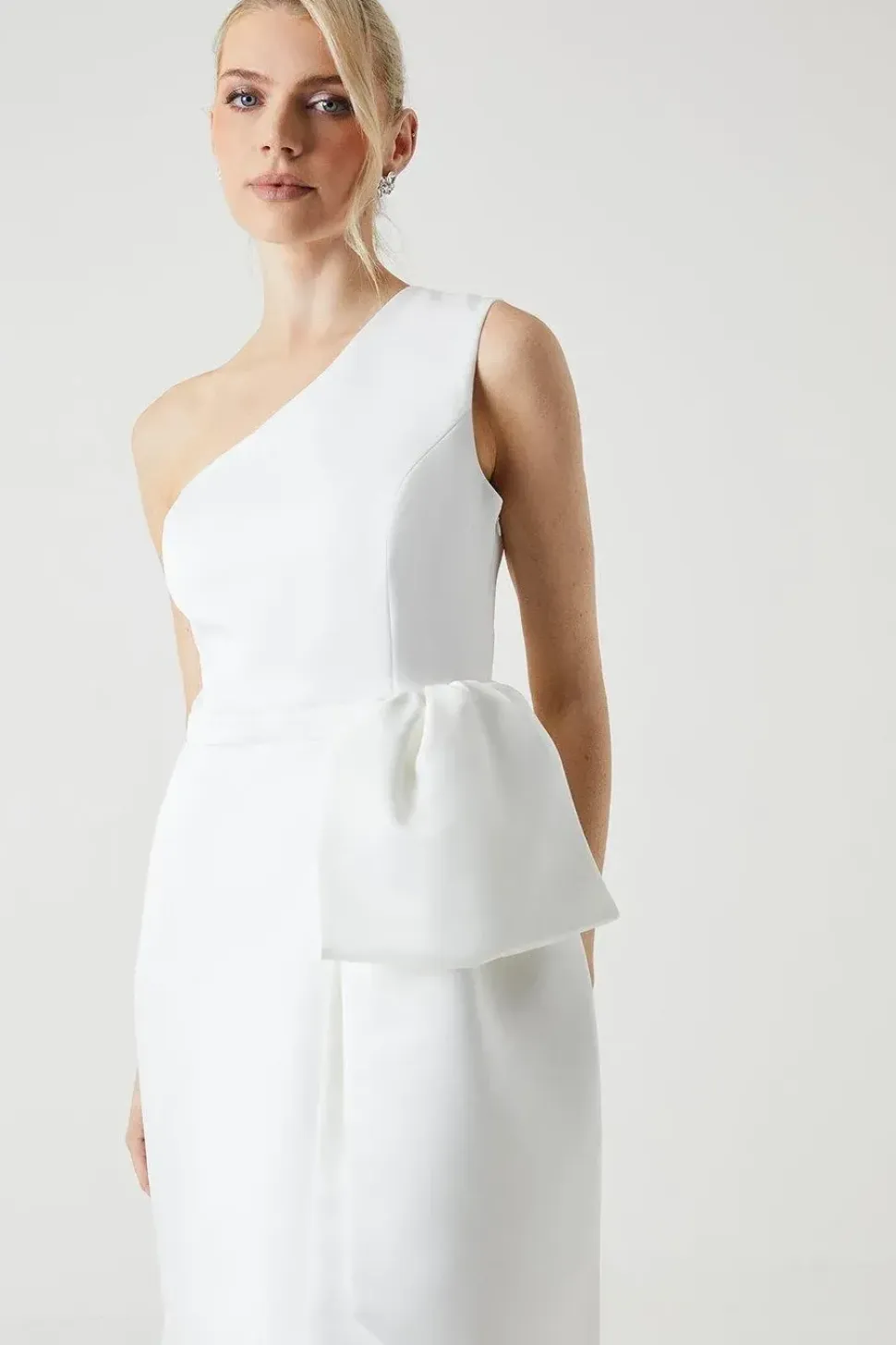 Structured Satin Statement Bow One Shoulder Bridal Dress
