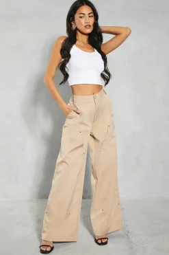 Studded Pocket Detail Wide Leg Trouser