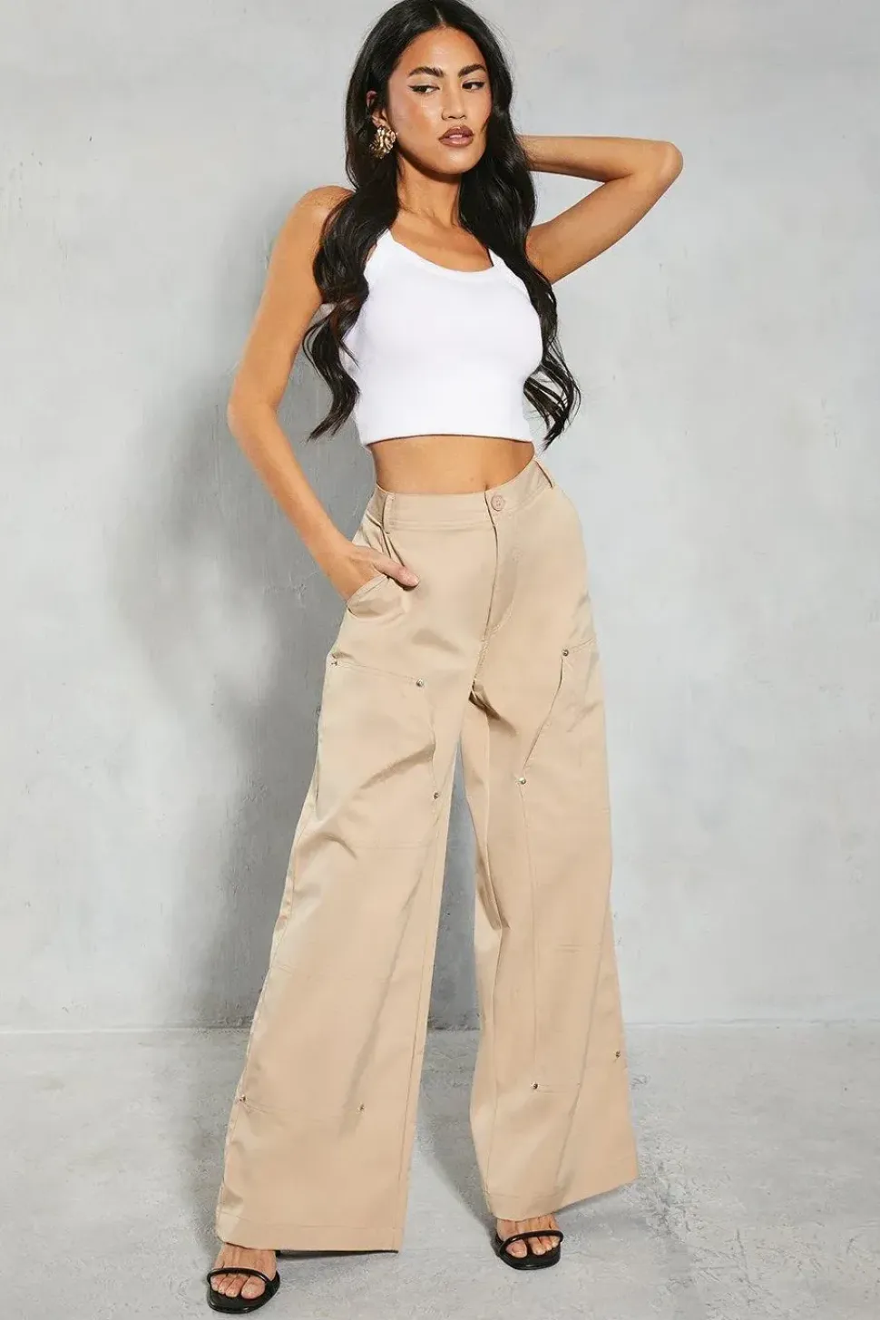 Studded Pocket Detail Wide Leg Trouser