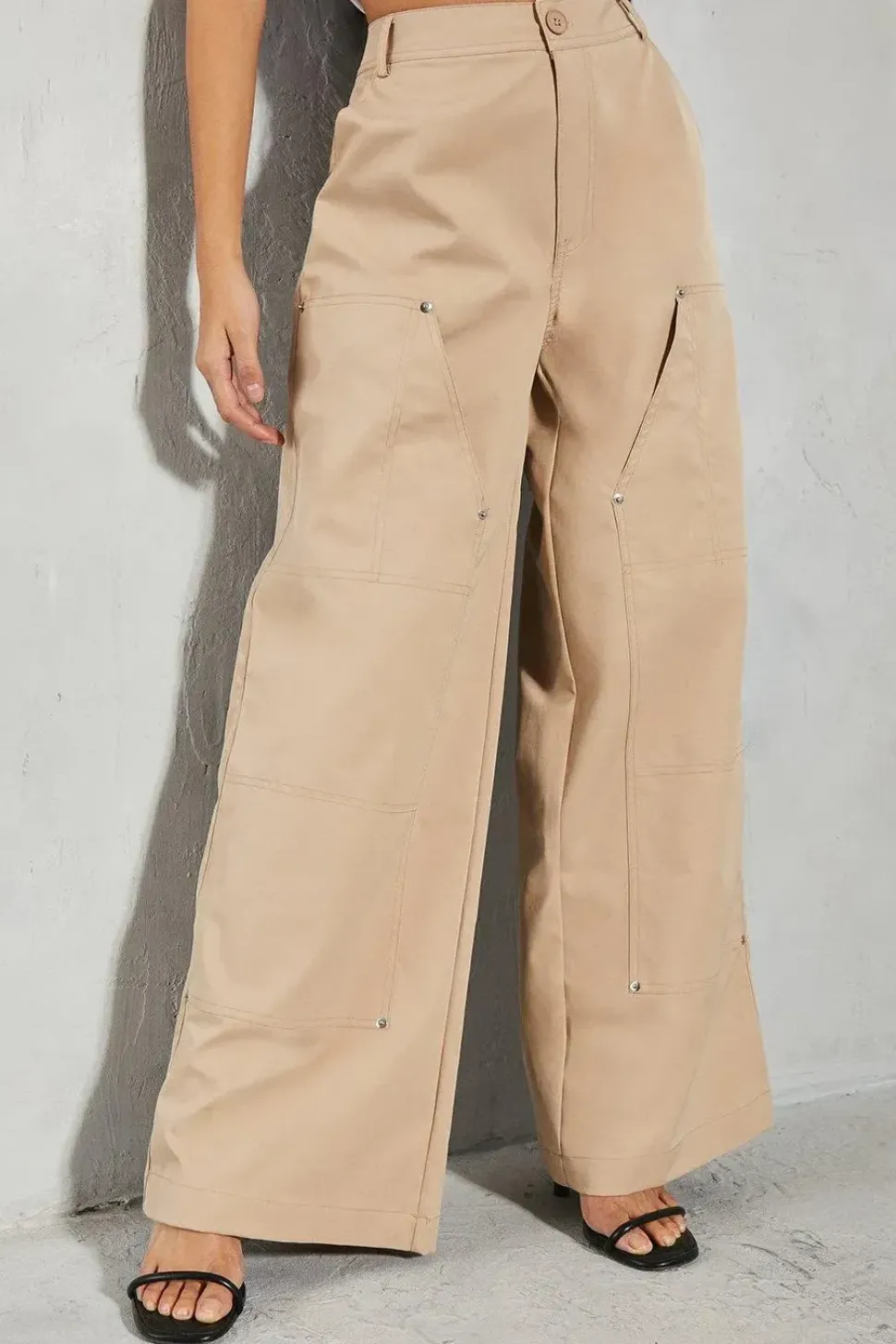 Studded Pocket Detail Wide Leg Trouser