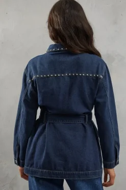 Stud Detail Belted Denim Jacket