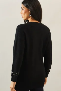 Stud Detail V Neck Ribbed Jumper