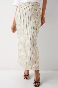 Stud Eyelet Pencil Midi Skirt