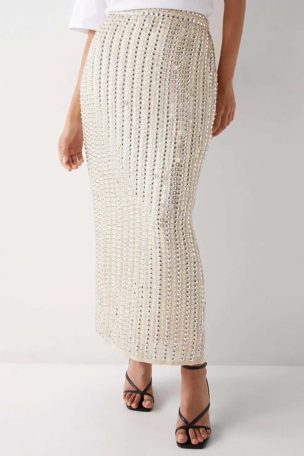 Stud Eyelet Pencil Midi Skirt