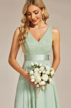 Stunning V Neck Lace & Chiffon Wedding Guest Dresses