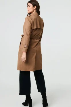 Suede Tie Waist Button Front Trench Coat