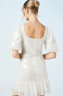 Sweetheart Puff Sleeve Sequin Bridal Mini Dress