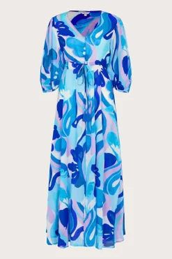 Swirl Print Puff Sleeve Maxi Dress