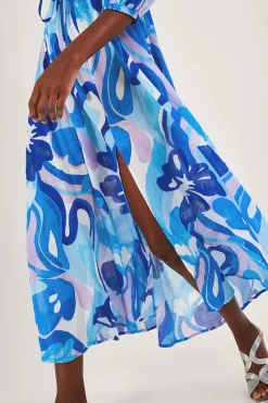 Swirl Print Puff Sleeve Maxi Dress