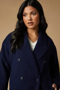 Tab Back Detail Faux Wool Double Breasted Midi Coat