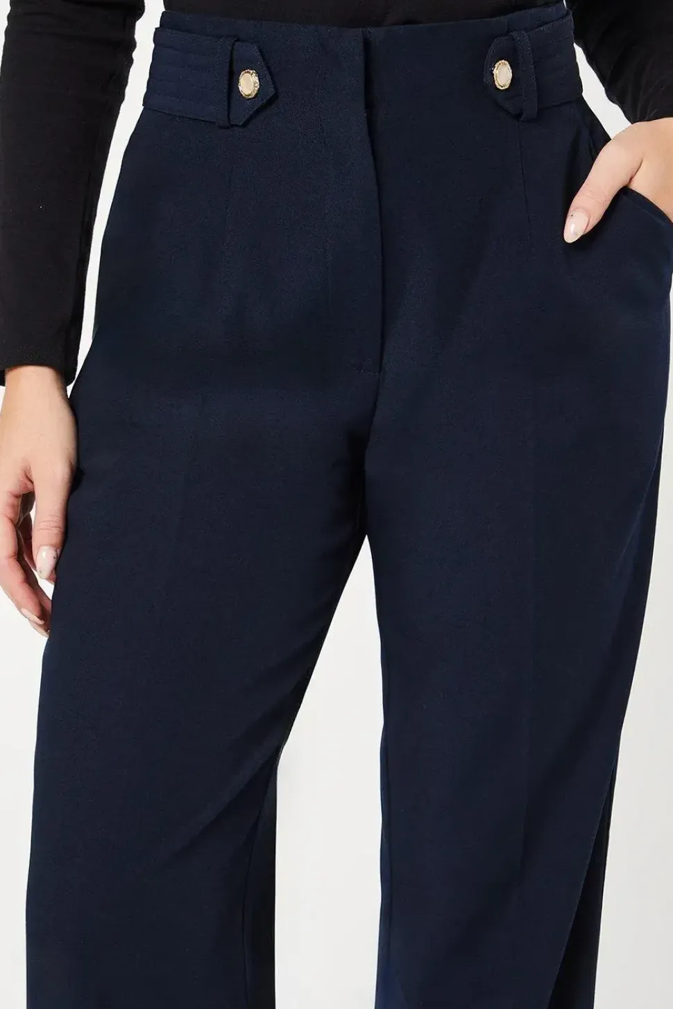 Tab Belted Straight Leg Trouser